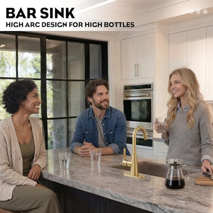 Brushed Gold Tall Bathroom Sink Faucet with Pull Down Sprayer, High Arc Single Handle Pull Out Faucet with Pop-Up Drain, 1 or 3 Hole Laundry Bar Basin Faucet with Deck Plate,WE10CL-ZY-BG - color: Brushed Gold