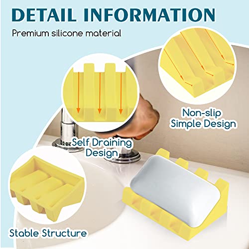 Self Draining Silicone Soap Dish Holder Waterfall Tray, 2 Pack Yellow - color: Yellow, size: 2