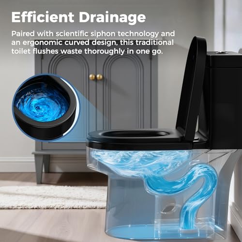Compact One Piece Toilet Matte Black,Soft-close Seat Lid, Power Dual Flush 1.2/1.85 GPF,Small Toilet for Bathrooms,Standard Black Toilet Bowl, 12'' Rough-in - style: BH-22-BLACK