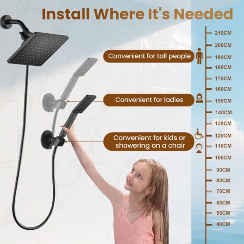 BRIGHT SHOWERS Rain Shower Head with Handheld Spray, High Pressure Square Showerhead Combo with Rainfall & Handheld, Detachable Dual Shower with Anti-Clog Nozzles, 60" Hose, Matte Black - color: Matte Black, style: Dual Shower Head