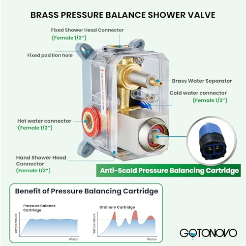 gotonovo Rainfall Bathroom Shower System Rain Shower Head and Handle Set Wall Mounted Shower Complete Combo Solid Brass Pressure Balancing Shower Mixer Valve 10 Inch Brushed Nickel - color: Brushed Nickel, size: 10 Inch