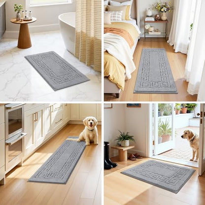 Pauwer Bathroom Rugs Sets 3 Piece, Plush Absorbent Bath Rug, Light Grey | Microfiber Bath Mat Set, Non Slip Washable, Quick Dry Floor Carprt, Soft U Shaped Toilet Mats For Bathroom Shower Sink - color: Light Grey
