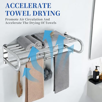 Alise Adjustable 16-28 Inches Double Towel Rack for Bathroom,Chrome | Wall Mount Double Towel Racks,SUS304 Stainless Steel Towel Holder,Retractable Towel Shelf with 2 Towel Bars 4 Movable Hooks