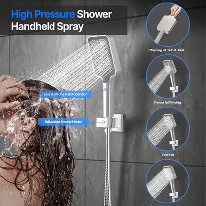Shower System Brass Thermostatic Shower Faucet Set With Valve and Diverter Shower Mixer With Rain Head and Handheld High Pressure Square Rainfall - color: Brushed Nickel, style: 12+6'' Wall Mount Thermostatic Valve