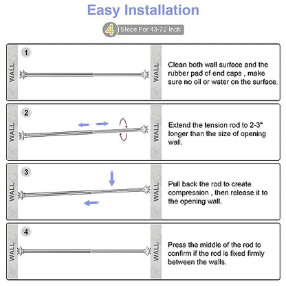 Shower Rod-EUPLAR Shower Curtain Rod, 43-72 Inches Adjustable Spring Tension Curtain Rod, No Drill, Rust Proof, Non-Slip Tension Shower Curtain Rods for Bathroom, Chrome