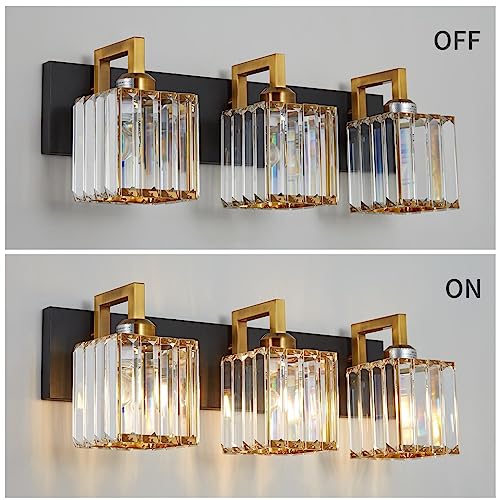 Modern Bathroom Vanity Light 3-Lights Black Gold Crystal Wall Lamp Bathroom Modern Crystal Vanity Lighting - color: Black+Gold Crooked, size: 3-light