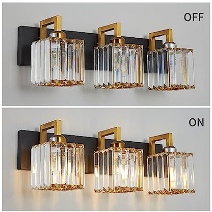 Modern Bathroom Vanity Light 3-Lights Black Gold Crystal Wall Lamp Bathroom Modern Crystal Vanity Lighting - color: Black+Gold Crooked, size: 3-light