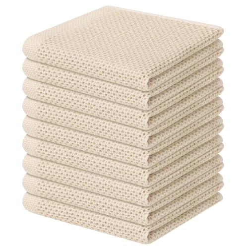 Homaxy 100% Cotton Waffle Weave Kitchen Dish Cloths, 9-Pack, Beige | Ultra Soft Absorbent Dish Towels, Quick Drying Dish Rags with Hanging Loop, 12 x 12 Inches - color: Beige, size: 12 x 12 - 9 Pack