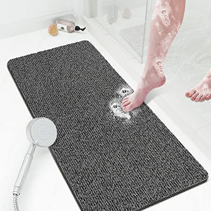 SoftDuo Shower Mat Bathtub Mat Non-Slip Soft Tub Mat | 36x16 inch,PVC Loofah Bath Mat with Drain for Tub and Bathroom,Quick Drying,Black - color: Black, size: 36" x 16" (Rectangular)