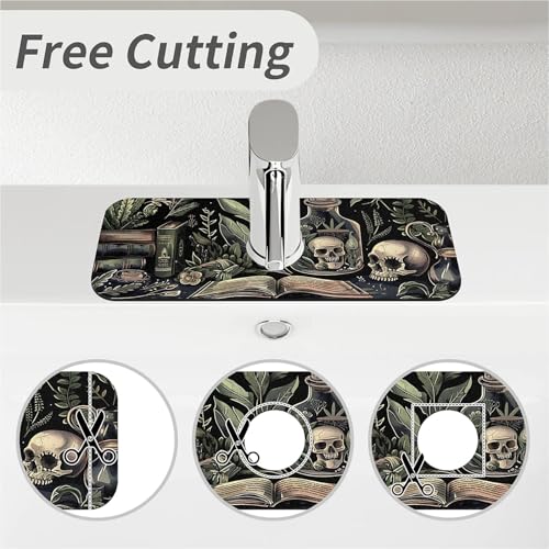 Kitchen Sink Splash Guard，Books and skulls Faucet Mat Sink Gadgets-Super Absorbent Fast Drying Mat Drip Catcher for Kitchen, Bathroom,Sink Mat, Dish Drying Mat, Bathroom(15" X 5.5" ) - color: Books and skulls