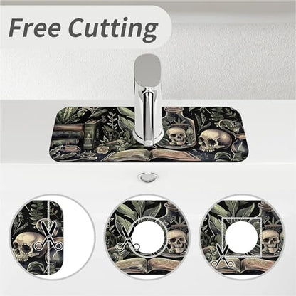 Kitchen Sink Splash Guard，Books and skulls Faucet Mat Sink Gadgets-Super Absorbent Fast Drying Mat Drip Catcher for Kitchen, Bathroom,Sink Mat, Dish Drying Mat, Bathroom(15" X 5.5" ) - color: Books and skulls