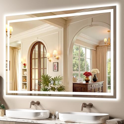 60"x 40" LED Bathroom Mirror with Light Over Sink, for Bathroom Wall | 3 Color, Anti-Fog, Backlit ＆ Frontlit, Stepless Dimmable,Memory, Shatter-Proof, Vertical ＆ Horizontal, Frameless - size: 60"L x 40"W