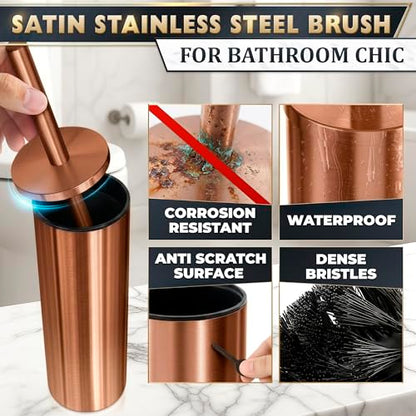 Bronze Toilet Brush and Holder Set for Modern Bathrooms (Bronze) | Toilet Bowl Brush and Holder, Removable Inner Bowl, Dense Bristles, Long Handle, Scratch Resistant, Detachable Long Handle - color: Bronze