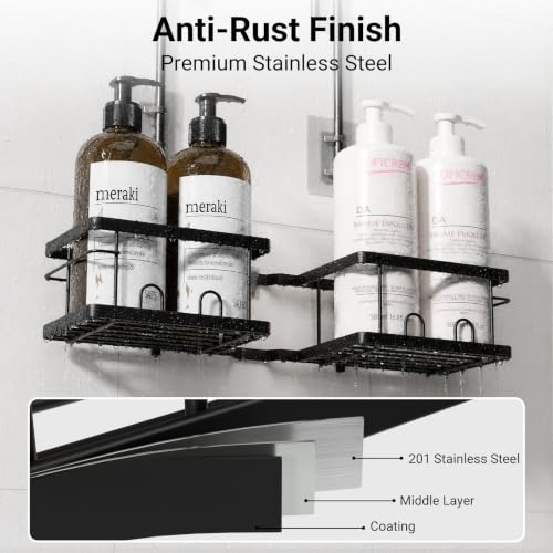 Adjustable Shower Caddy Hanging Rustproof Shower Caddy for Handheld Showerheads, Shower Organizer with Hooks Soap Holder, Anti-Swing Shower Rack Bathroom Accessories (Black) - color: Black