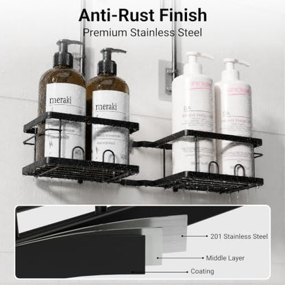 Adjustable Shower Caddy Hanging Rustproof Shower Caddy for Handheld Showerheads, Shower Organizer with Hooks Soap Holder, Anti-Swing Shower Rack Bathroom Accessories (Black) - color: Black