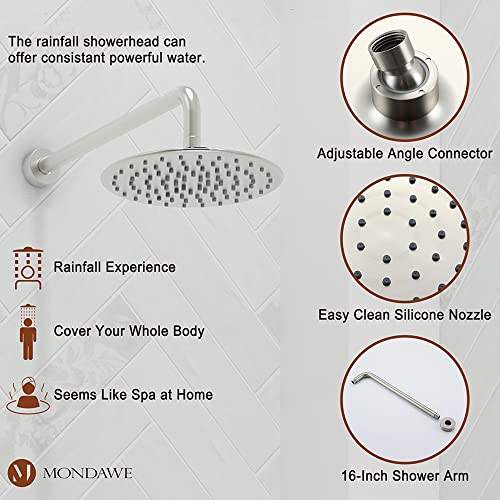 MONDAWE 9 Inch Wall Mounted Shower Faucet Set with Tub Spout in Brushed Nickel, Rainfall Shower Head with 3-Setting Handheld Spray Shower Combo, High Pressure Shower System with Solid Brass Valve - color: Brushed Nickel, style: 9 IN - With Tub Spout