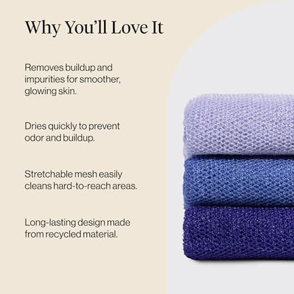 Kitsch African Net Sponge – Exfoliating Body Scrubber – Ocean Blue, 3 Pcs | for Cleansing & Gentle Daily Exfoliation – Stretchable Bath Sponge for Hard-to-Reach Areas – Long-Lasting Shower Essential - color: Ocean Blue