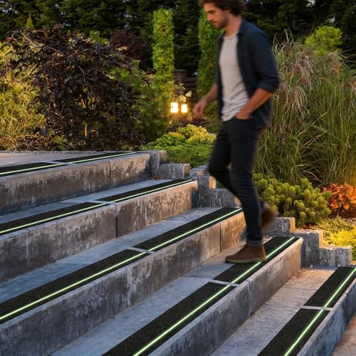 Anti Slip Tape for Wooden Steps, Glow in the Dark Stair Treads 10 Pack 30 x 6 Inch, 80 Grit Stair Grips Non Slip, Step Grips for Stairs Indoor & Outdoor for Home Safety