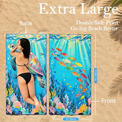 Beach Towels Oversized Microfiber Ocean Themed Quick Dry | microfiber, 35x70 inch, set of 2, quick dry, tropical fish design, for pool and beach, sand free, soft and lightweight - color: Whale
