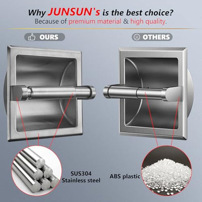 JunSun Recessed Toilet Paper Holder Brushed Nickel Stainless Steel Toilet Paper Roll Holder Tissue Holder Modern Tissue Roll Holder 6" X 6" Square Jumbo Mega Roll Holder Rear Mounting Bracket Included - color: Brushed Nickel