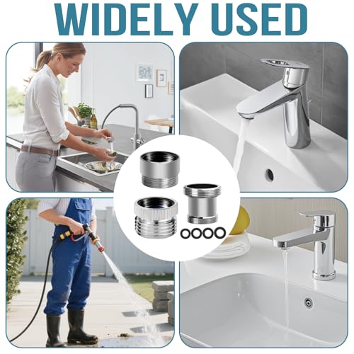 3Pcs Brass Faucet to Hose Adapter with Aerator, Sink Hose Adapter Set with Washers & Tape – Fits G1/2" Female, 55/64" Female, and 15/16" Male, Connects to 3/4" GHT Garden Hose - color: Silver