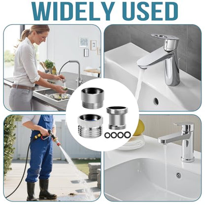 3Pcs Brass Faucet to Hose Adapter with Aerator, Sink Hose Adapter Set with Washers & Tape – Fits G1/2" Female, 55/64" Female, and 15/16" Male, Connects to 3/4" GHT Garden Hose - color: Silver