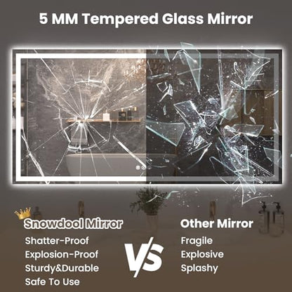 Snowdool 72 x 36 in LED Bathroom Mirror, Front and Backlit, Anti-Fog | Front and Backlit, 3 Color Temperatures, Anti-Fog, Tempered Glass - size: 36"L x 72"W