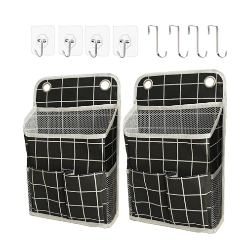 Hanging Basket for Organizing, Wall Organizer with Pockets and Over The Door Organizer，Can for Home, Closet, Office and Camper (Black Grid2) - color: Black Grid, size: 2 pack