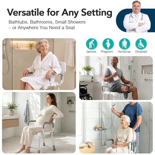 HOMENURSE Shower Chair for Inside Shower, 400 lbs, Wider Seat, Lightweight | 9-Level Height Adjustment, 2.55" Wider Suction Cups, Non-Slip, Tool-Free Conversion, for Seniors Disabled and Recovery - color: Gray