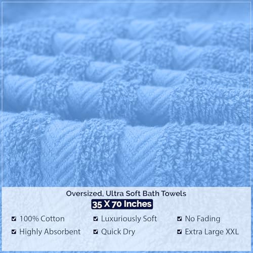 DAN River 2 Pack Bath Sheets Extra Large 35x70, Large Bath Towels for Adults, XL Oversized Heavy Duty Towel Set, 600 GSM 100% Ring Spun Cotton, Soft Quick Dry, Medium Blue - color: Medium Blue, size: Bath Sheet 35x70" (PK 2)