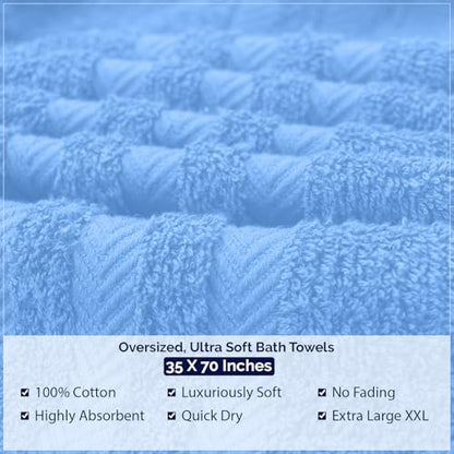 DAN River 2 Pack Bath Sheets Extra Large 35x70, Large Bath Towels for Adults, XL Oversized Heavy Duty Towel Set, 600 GSM 100% Ring Spun Cotton, Soft Quick Dry, Medium Blue - color: Medium Blue, size: Bath Sheet 35x70" (PK 2)