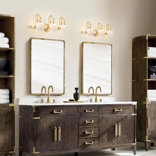 WUZUPS 3-Light Bathroom Light Fixture Over Mirror Morden Vanity Wall Sconces Clear Glass Shade for Bedroom Living Room, E12 Base, Brass Gold - color: Brass Gold, Glass shade