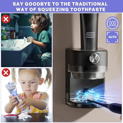 Automatic Toothpaste Dispenser, Wall Mounted Electric Toothpaste Dispenser for Kids and Adults,Toothpaste Squeezer with Adjustable Toothpaste Dispensing Volume for Bathroom - color: Black