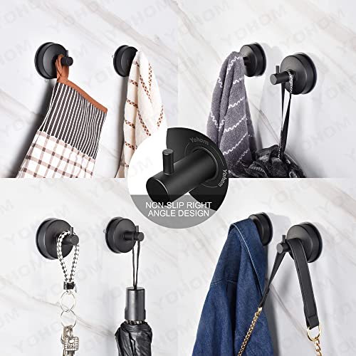 YOHOM Suction Cup Hooks Shower Towel Holder Stainless Steel Vacuum Bathroom Shower Hook Suction Towel Rack Kitchen Organizer for Bathrobe Loofah Matte Black 2Pcs - color: 2 Matte Black