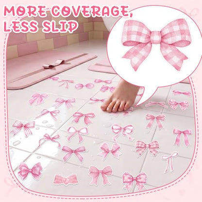 Fullhawl 30 Pcs Pink Bow Non Slip Shower Stickers, Bathtub Safety | Pink Bow Design, Slip Resistant Texture, Easy Application, Creates a Cute and Safe Bathroom Space - style: Pink Bow
