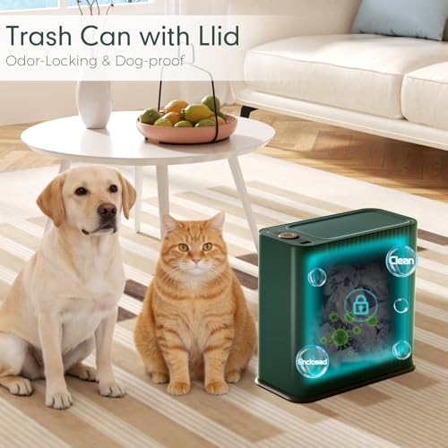 Bathroom Trash Can with Lid 13 Liter/ 3.5 Gallon Green Small Trash Can with Pop-Up Lid Bedroom Trash Can Small Garbage Can with 150 Counts Trash Bags for Small Bathroom Bedroom Office - color: Dark Green