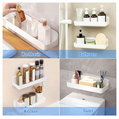 Diesisa Acrylic Wall Mount Organizer, Adhesive Shelves,2Pc Bathroom Shelves | Self Adhesive Shelf, Shower Caddies, No Drilling Hang Wall, Stick on Shelf with 3Pcs Tapes, for Bathroom,Living Room - White - color: 2pcs-white