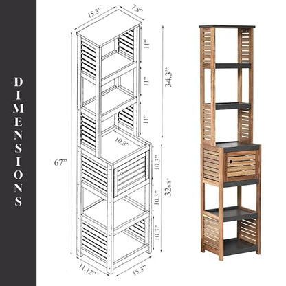 Tall Bathroom Storage Cabinet, Vented Door, Linen Tower, Slim, Brown-Gray | Engineered Wood, Art Deco, Space-Saving Bathroom Storage, Easy Assembly, Fits Small Bathrooms, Laundry, Hallway