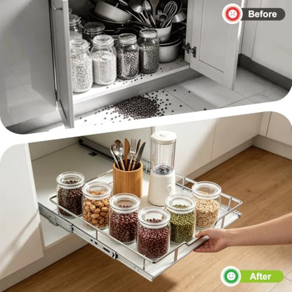 Pull Out Cabinet Organizer 20" W X 21" D, Chrome | Pull Out Drawers for Cabinets, Slide Out Drawers for Kitchen Cabinet Organizer, Cabinet Drawers Slide Out