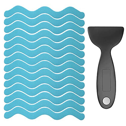 Bathroom Tub Anti-Slip Stickers 24 Pack Safety Tub Strip Decals with Premium Scraper for Tub Shower Stair Ladder Boat (Blue)