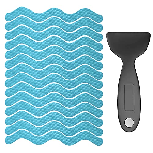 Bathroom Tub Anti-Slip Stickers 24 Pack Safety Tub Strip Decals with Premium Scraper for Tub Shower Stair Ladder Boat (Blue)