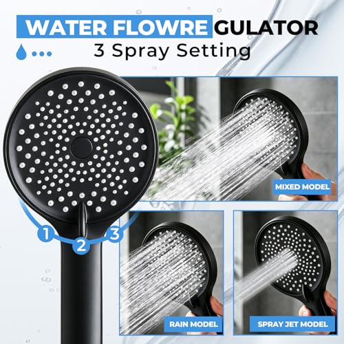 Shower Head, 8 inch Multifunction High Pressure Rain Shower Head with Handheld Spray Combo with 11'' Angle Adjustable Extension Arm/Flow Regulator/Shower System Matte Black - color: Black, size: 8 Inch