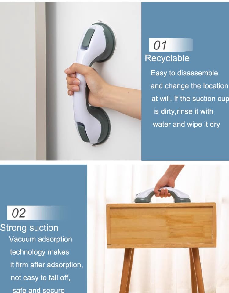 2 - Pack Suction - Cup Safety Grab Handles, 12 - Inch No - Drill Removable Handrails for Bathroom, Bathtub, Shower, Toilet, Ideal for Seniors, Elderly, and Those Needing Balance Support（Black）