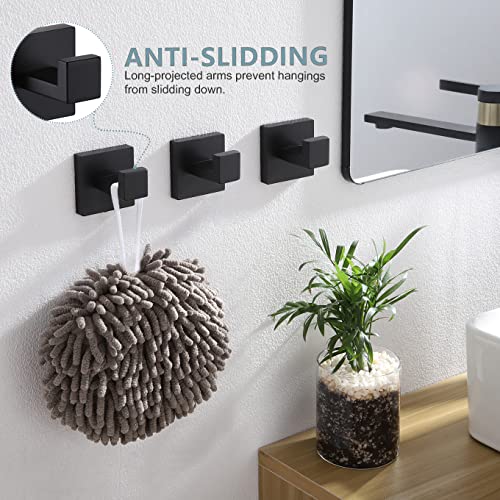 KOKOSIRI Bath Towel Hook Wall Mounted Square Robe Hook Coat Hook Bathroom Kitchen Garage Heavy Duty SUS 304 Stainless Steel 3 Pack Matte Black B1010BK-P3 - color: Matte Black, size: 3 Pack