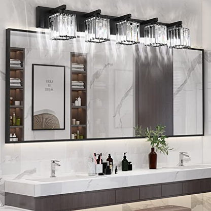 Aipsun Bathroom Vanity Light Black Light Fixtures 5 Light Crystal Vanity Light Modern Bathroom Lighting (Exclude Bulb) - color: Black, size: 40 inch