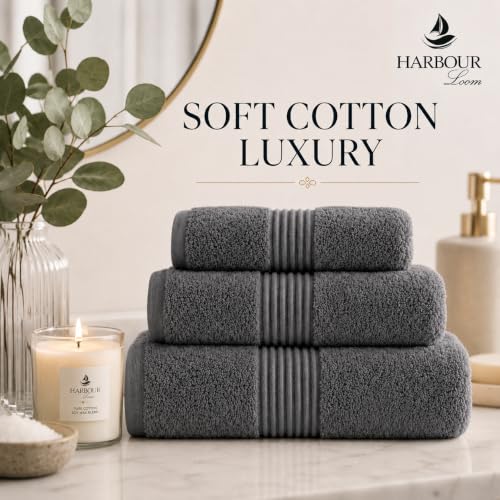 Towel Set for Bathroom, 3 Piece Turkish Cotton Bath Hand and Wash Towels | Mixed size set in Silver Grey, 600 gram weight. Double stitched hems suit family and guest use. - color: Silver Grey