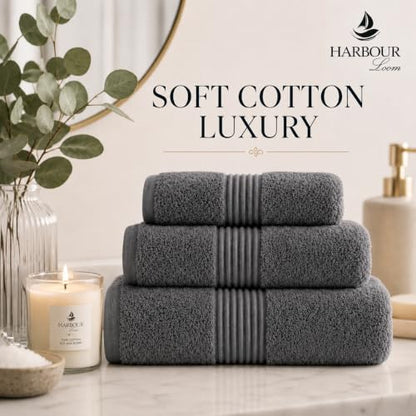 Towel Set for Bathroom, 3 Piece Turkish Cotton Bath Hand and Wash Towels | Mixed size set in Silver Grey, 600 gram weight. Double stitched hems suit family and guest use. - color: Silver Grey