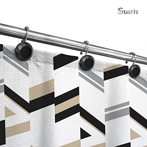 Sunlit Luxury Design Round Black Diamond Crystal Gem Bling with Glide Balls Shower Curtain Hooks, Rust Proof Metal Rhinestones Glam Shower Curtain Rings-12 Pack - color: Black