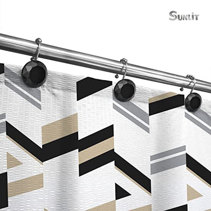 Sunlit Luxury Design Round Black Diamond Crystal Gem Bling with Glide Balls Shower Curtain Hooks, Rust Proof Metal Rhinestones Glam Shower Curtain Rings-12 Pack - color: Black