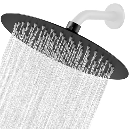 Midanya Round Rain Shower Head,High Pressure,Matte Black 8 Inch | 360°Swivel,Ceiling or Wall Mount,Waterfall Full Body Coverage,Bathroom Remodel,Stainless Steel Large Rainfall Shower Head - color: Black, size: 8 Inch